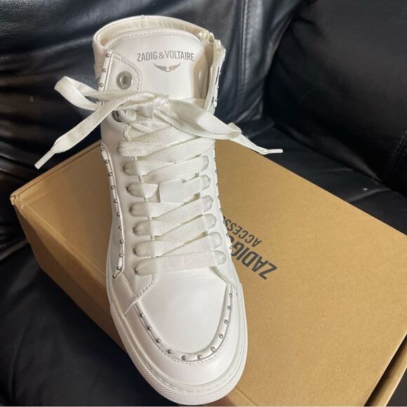 Zadig & Voltaire High Flash Canvash glad high top sneakers w silver studs new - Picture 9 of 14
